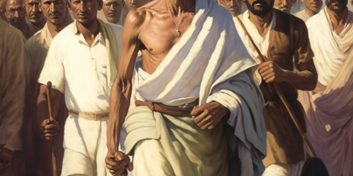 Gandhi leading his people.